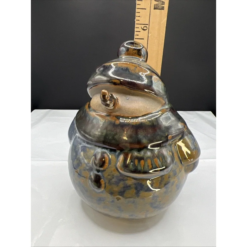 Kirklands Potters Garden Stoneware Snowman Figurine Drip Glaze Holiday Winter
